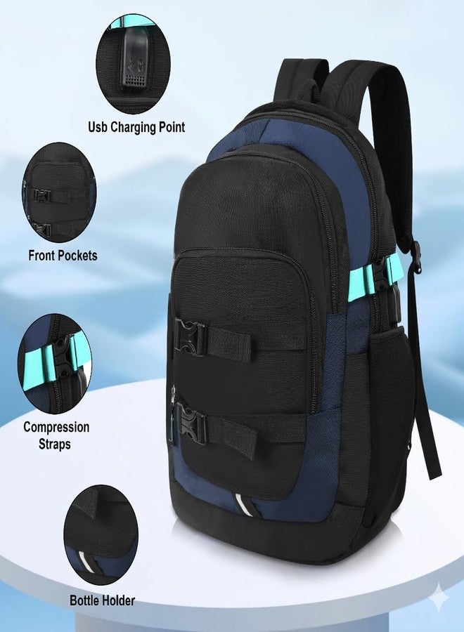 MUCHOVA Shoulder Laptop Backpack for Men & Women, Casual Travel Backpack for Boys & Girls, Medium Lightweight School Bookbag (Black Blue) - Image 2